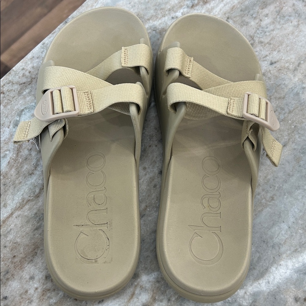 Chacos Chillos Womens Sandals Beige Slides Slip On Outdoors Size 10 - Picture 5 of 13